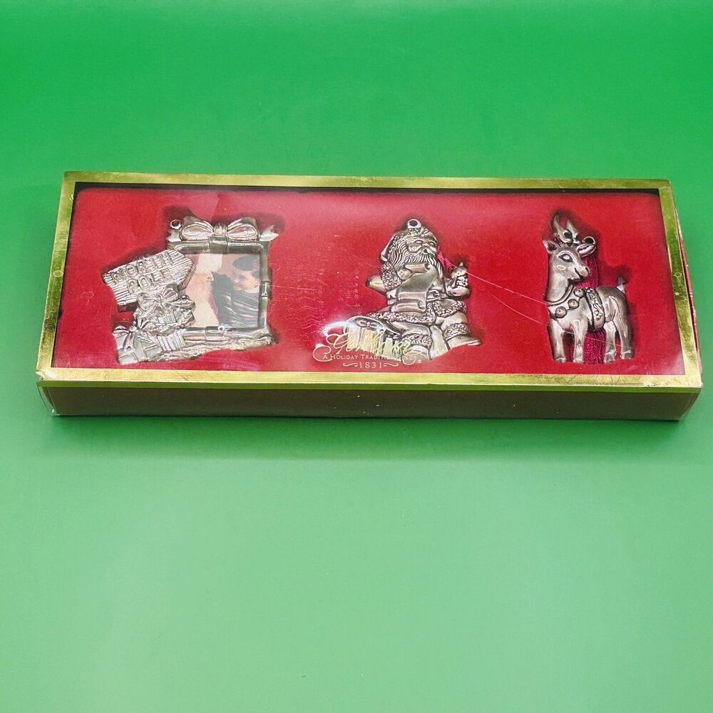 Gorham North Pole Ornaments, Set Of 3 Silver Plated New in Box Picture Ornament